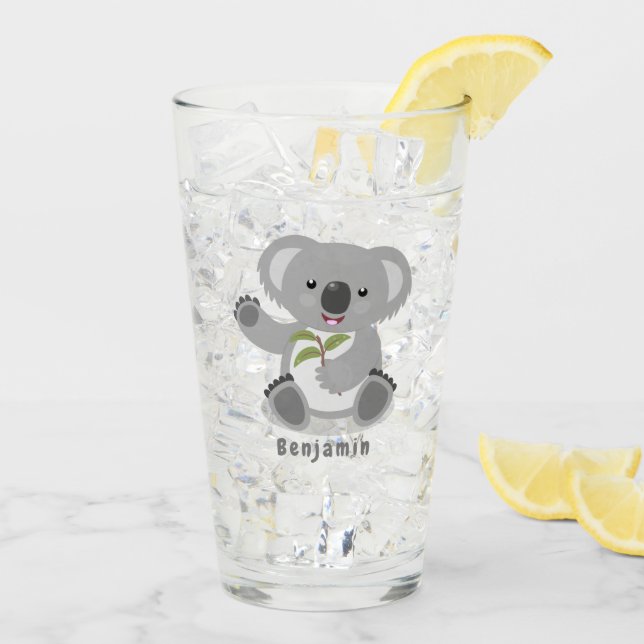 Cute happy koala waving cartoon illustration glass (Back Ice)