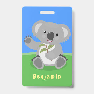 Cute happy koala waving cartoon illustration ID badge
