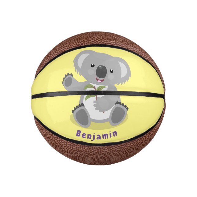 Cute happy koala waving cartoon illustration mini basketball (Front)