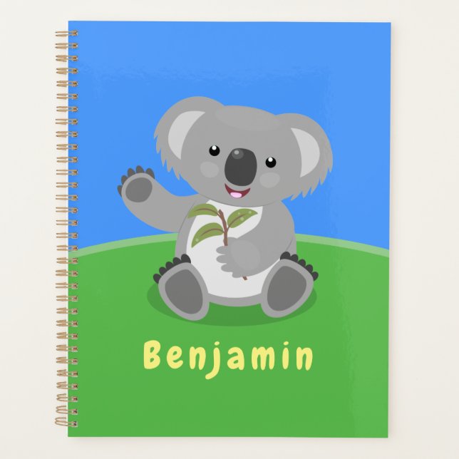 Cute happy koala waving cartoon illustration planner (Front)