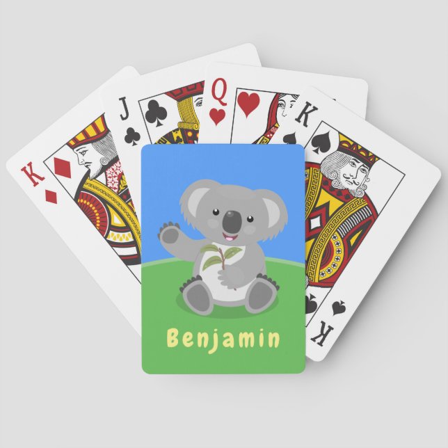 Cute happy koala waving cartoon illustration playing cards (Back)
