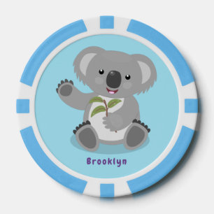 Cute happy koala waving cartoon illustration poker chips