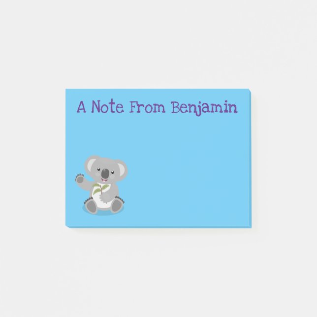 Cute happy koala waving cartoon illustration post-it notes (Front)