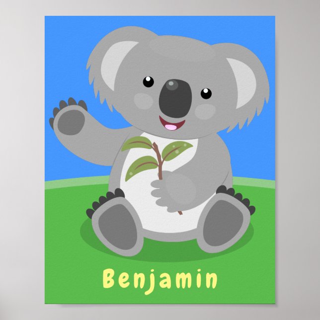 Cute happy koala waving cartoon illustration poster (Front)