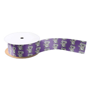 Cute happy koala waving cartoon illustration satin ribbon