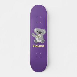 Cute happy koala waving cartoon illustration skateboard