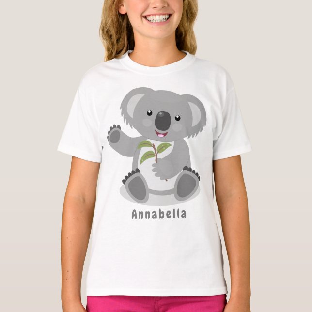 Cute happy koala waving cartoon illustration T-Shirt (Front)