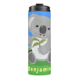 Cute happy koala waving cartoon illustration thermal tumbler
