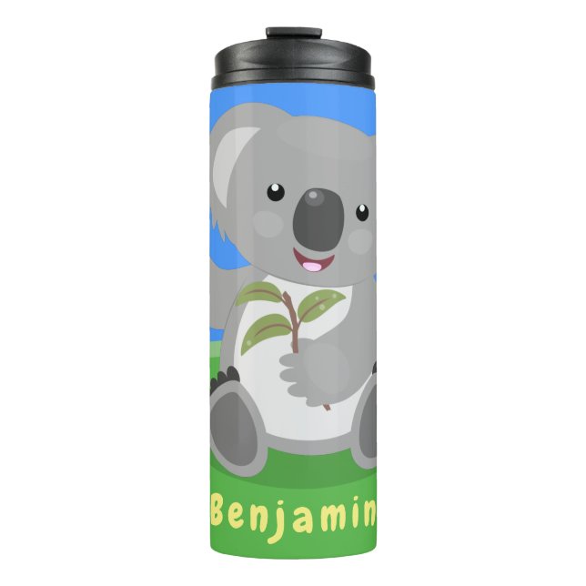 Cute happy koala waving cartoon illustration thermal tumbler (Front)