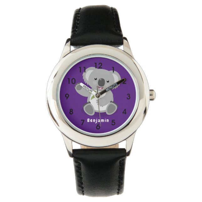 Cute happy koala waving cartoon illustration  watch (Front)