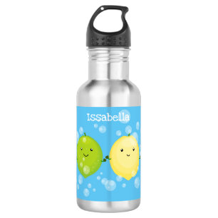 Cute happy lemon lime cartoon illustration 532 ml water bottle