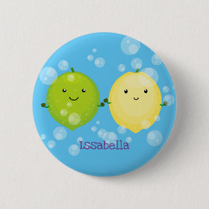 Cute happy lemon lime cartoon illustration 6 cm round badge