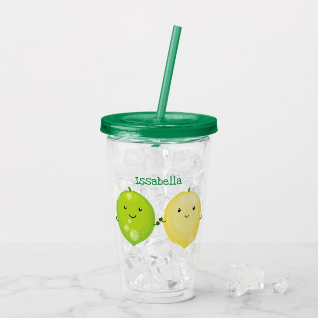 Cute happy lemon lime cartoon illustration acrylic tumbler (Back Ice)