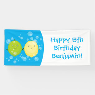 Cute happy lemon lime cartoon illustration banner