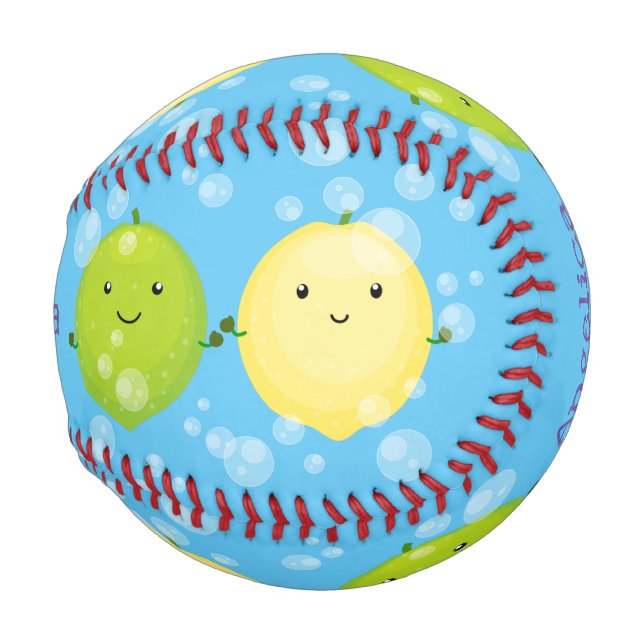 Cute happy lemon lime cartoon illustration baseball (Front Right)