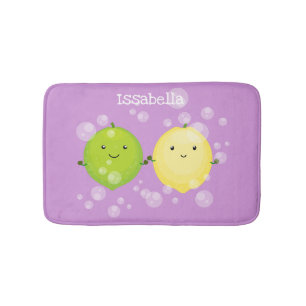 Cute happy lemon lime cartoon illustration bath mat