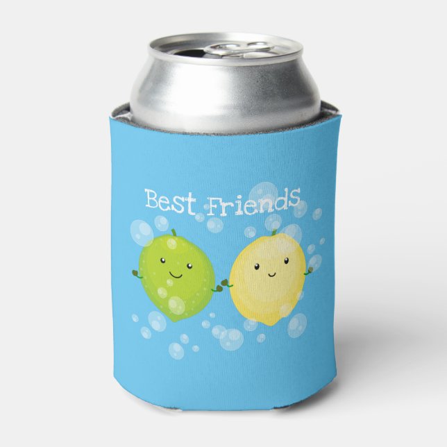 Cute happy lemon lime cartoon illustration can cooler (Can Front)
