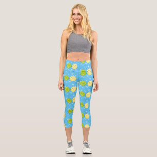 Cute happy lemon lime cartoon illustration capri leggings