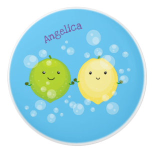 Cute happy lemon lime cartoon illustration ceramic knob
