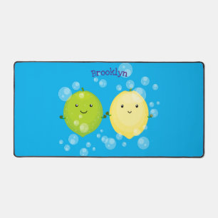 Cute happy lemon lime cartoon illustration desk mat
