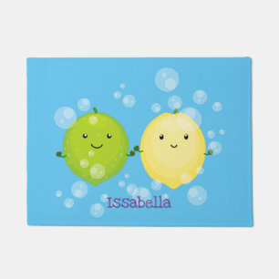 Cute happy lemon lime cartoon illustration doormat