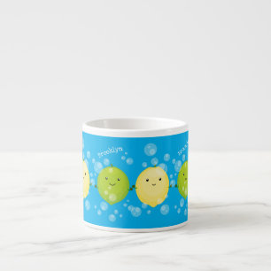 Cute happy lemon lime cartoon illustration espresso cup