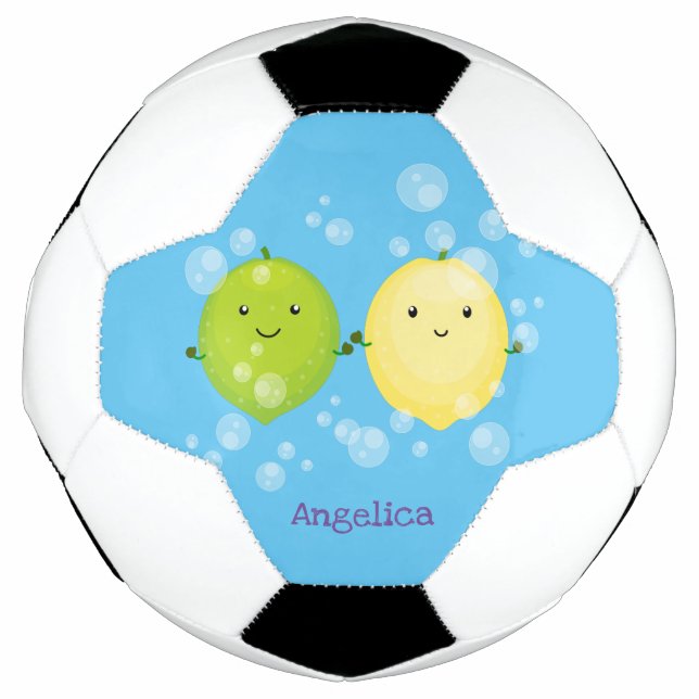 Cute happy lemon lime cartoon illustration football (Front)