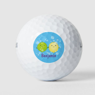 Cute happy lemon lime cartoon illustration golf balls