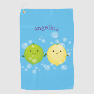 Cute happy lemon lime cartoon illustration golf towel