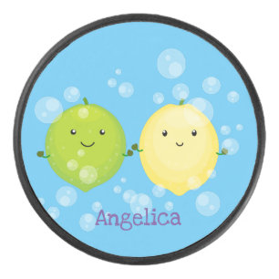 Cute happy lemon lime cartoon illustration hockey puck
