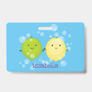 Cute happy lemon lime cartoon illustration ID badge