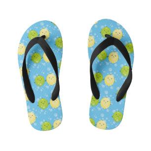 Cute happy lemon lime cartoon illustration kid's flip flops