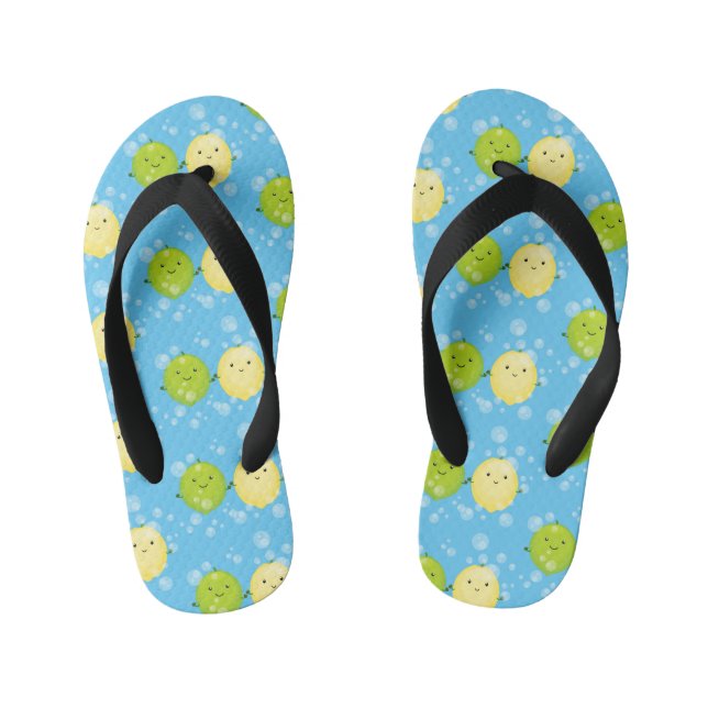 Cute happy lemon lime cartoon illustration kid's flip flops (Footbed)