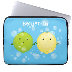 Cute happy lemon lime cartoon illustration laptop sleeve