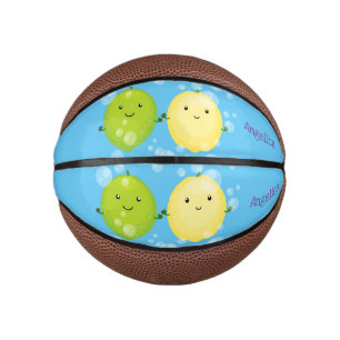 Cute happy lemon lime cartoon illustration mini basketball