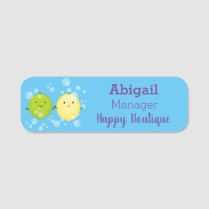 Cute happy lemon lime cartoon illustration  name tag
