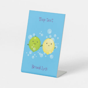 Cute happy lemon lime cartoon illustration pedestal sign