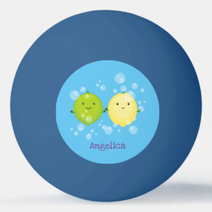 Cute happy lemon lime cartoon illustration ping pong ball