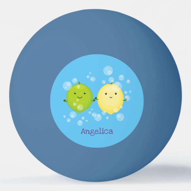 Cute happy lemon lime cartoon illustration ping pong ball (Front)