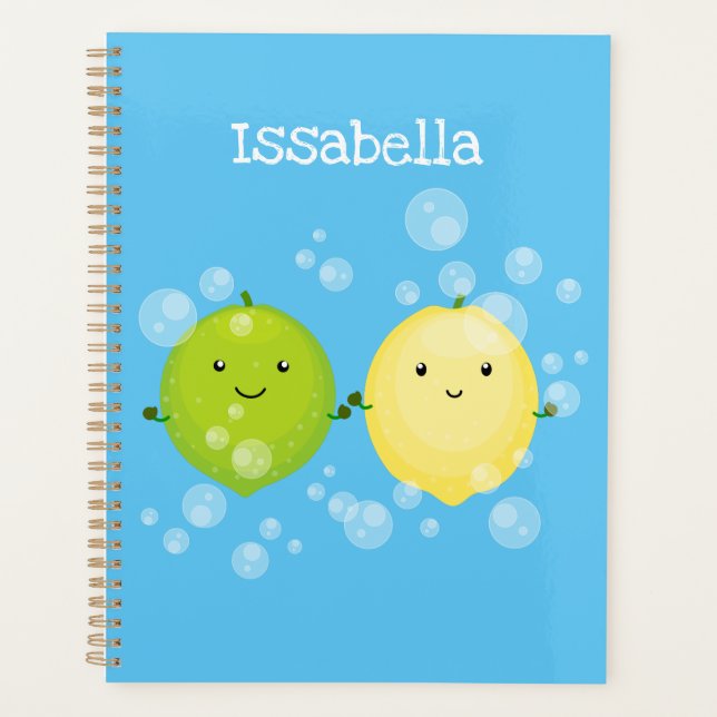 Cute happy lemon lime cartoon illustration planner (Front)