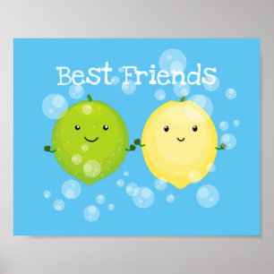 Cute happy lemon lime cartoon illustration poster