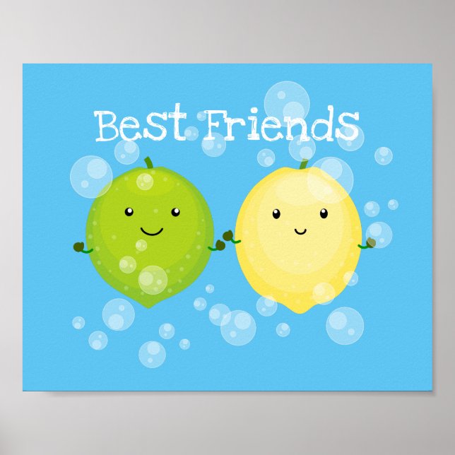 Cute happy lemon lime cartoon illustration poster (Front)