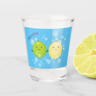Cute happy lemon lime cartoon illustration shot glass