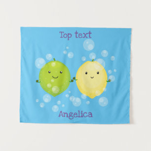 Cute happy lemon lime cartoon illustration  tapestry