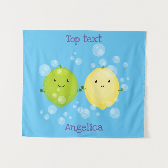 Cute happy lemon lime cartoon illustration  tapestry (Front (Horizontal))