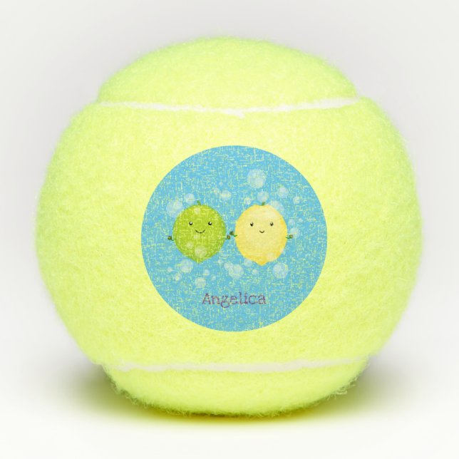 Cute happy lemon lime cartoon illustration tennis balls (Front)