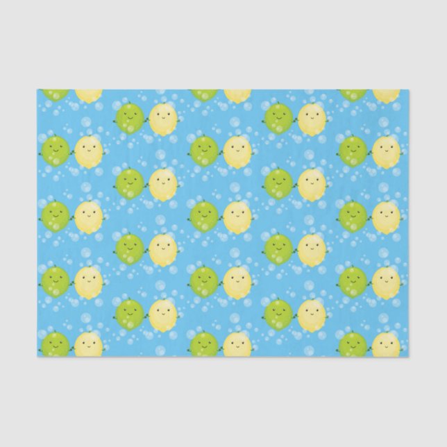 Cute happy lemon lime cartoon illustration tissue paper (Front)