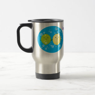 Cute happy lemon lime cartoon illustration travel mug