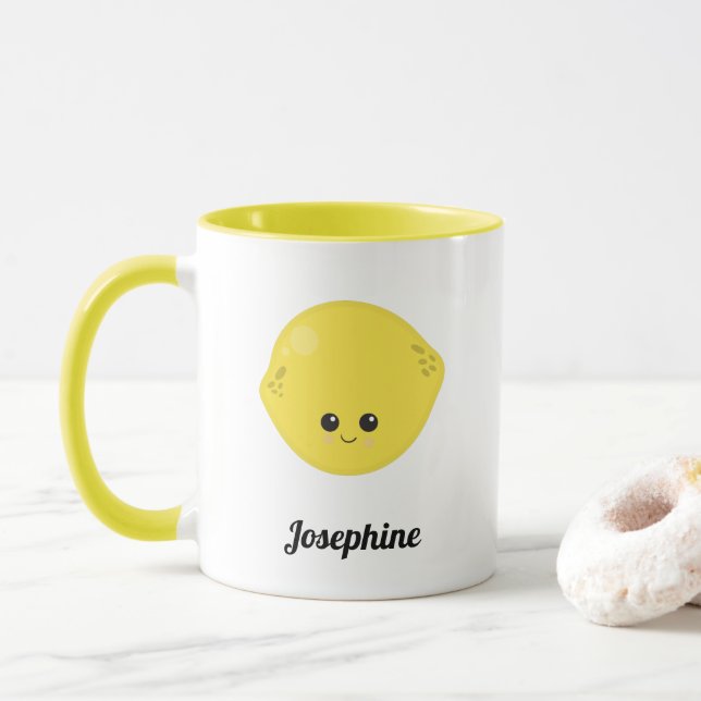Cute Happy Lemon Monogram Mug (With Donut)