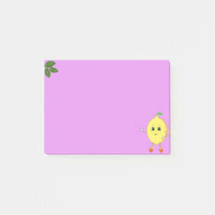 Cute happy lemon on violet post-it notes